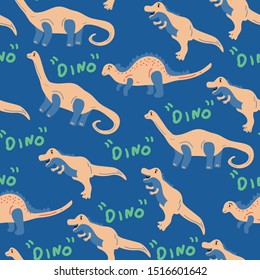 Seamless childish pattern with cute dinosaur. Creative animal texture for fabric, wrapping, textile, wallpaper, apparel. Vector illustration
