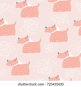 Seamless childish pattern with cute dog. Creative nursery background. Perfect for kids design, fabric, wrapping, wallpaper, textile, apparel