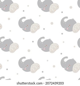 Seamless childish pattern with cute elephant.Scandinavian grey texture for fabric, wallpaper, nursery, baby shower, wrapping paper, textile.Animals in the jungle vector illustration.Kids simple print.