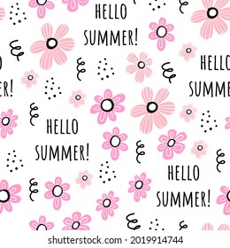 Seamless childish pattern with cute flowers. Creative kids forest texture for fabric, wrapping, textile, wallpaper, apparel. Vector illustration