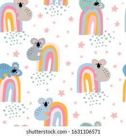 Seamless childish pattern with cute funny koalas