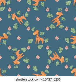 Seamless childish pattern with cute giraffe. Creative kids texture for fabric, wrapping, textile, wallpaper.