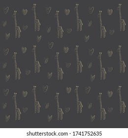 Seamless childish pattern with cute giraffe and hand drawn shapes. Creative kids texture for fabric, wrapping, textile, wallpaper, apparel. Vector illustration color gold and black.
