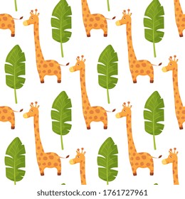 Seamless childish pattern with cute giraffe. Creative kids texture for fabric, wrapping, textile, wallpaper, apparel. Vector illustration.