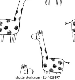 Seamless childish pattern with cute giraffes in black and white style. Creative scandinavian kids texture for fabric, wrapping, textile, wallpaper, apparel. Vector illustration