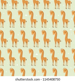 Seamless childish pattern with cute giraffes. Pattern are not cropped and can be edited. Cute vector illustration.