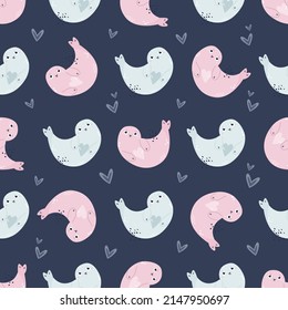 Seamless Childish Pattern With Cute Hammerhead Sharks For Nursery, Baby Shower, Textile.