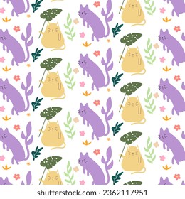 Patrón infantil sin foco con gato dibujado a mano lindo. para tejidos, impresos, textiles, papel pintado, prendas de vestir