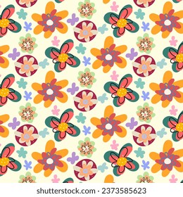 Seamless childish pattern with cute hand drawn flower. for fabric, print, textile, wallpaper, apparel
