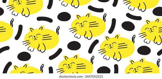 Seamless childish pattern with cute hand drawn cats. Creative kids hand drawn texture for fabric, wrapping, textile, wallpaper, Vector illustration