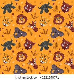 Seamless childish pattern with cute jungle animals