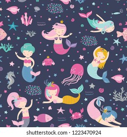 Seamless childish pattern with cute mermaids. Perfect for fabric,textile,wrapping
