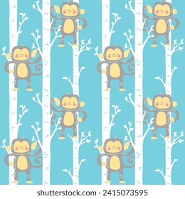Seamless childish pattern with cute monkey. Creative texture for fabric, wallpaper, textile. Vector illustration