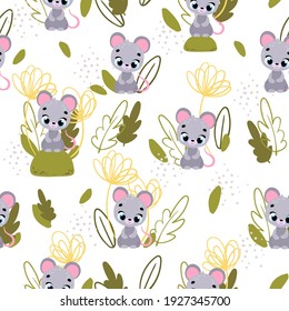 Seamless childish pattern with cute mouse. Seamless pattern for fabric, paper, wrapping and other
