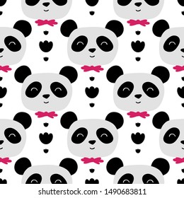 Seamless childish pattern with cute panda face. Design for fabric, wrapping, textile, wallpaper, apparel. Vector illustration.
