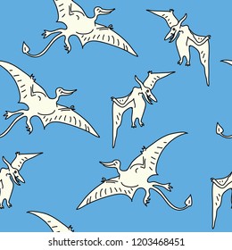 Seamless childish pattern with cute pterodactyls in simple style. Creative  kids texture for fabric, wrapping, textile, wallpaper, apparel. Vector illustration pterodactyl