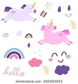 Seamless Childish Pattern With Cute Purple and Pink Unicorn for Kids Wallpaper Fabric Wrapping Textile Wallpaper Wall decor