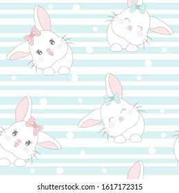 Seamless childish pattern with cute rabbits. Creative spring kids texture for fabric, wrapping, textile, wallpaper, apparel. Vector illustration