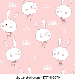 Patrón infantil sin foco con conejos lindos. Textura creativa para niños de primavera para tela, envoltura, textil, papel pintado, vestimenta. Ilustración del vector