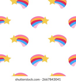 Seamless childish pattern with cute rainbow and star. Creative kids texture for design, fabric, wrapping, textile, wallpaper, apparel. Vector flat illustration.