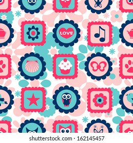 Seamless childish pattern with cute various stamps