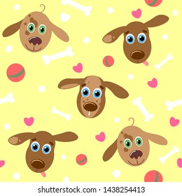 Seamless childish pattern with dog animal faces. Creative background. Perfect for kids design, fabric, wrapping, textile, apparel