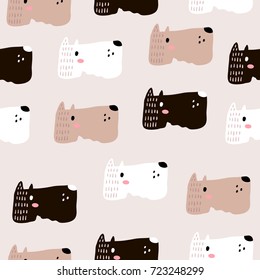 Patrón infantil impecable con caras de animales de perro. Antecedentes de crianza creativa. Perfecto para niños diseño, tela, envoltura, papel pintado, textiles, prendas de vestir