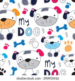 seamless childish pattern with dogs vector illustration