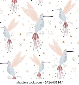 Seamless childish pattern with fairy collibi, stars.  Vector illustration