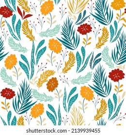 Seamless childish pattern with fairy flowers. Creative kids city texture for fabric, wrapping, textile, wallpaper, apparel. Seamless pattern with creative decorative flowers in scandinavian style.