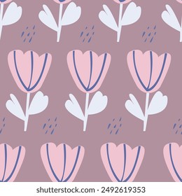 Seamless childish pattern with fairy flowers. Creative kids city texture for fabric, wrapping, textile, wallpaper, apparel. Seamless pattern with creative decorative flowers in scandinavian style.