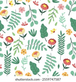 Seamless childish pattern with fairy flowers. Creative kids city texture for fabric, wrapping, textile, wallpaper, apparel.  Gentle, spring floral background.