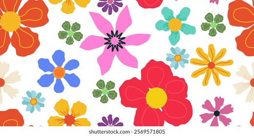 Seamless childish pattern with fairy flowers. Creative kids city texture for fabric, wrapping, textile, wallpaper, apparel. Seamless pattern with creative decorative flowers. Spring Background