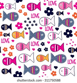 seamless childish pattern with fish vector illustration