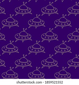Seamless childish pattern with Flying Saucers, UFO. Vector background and texture for fabric, wrapping, wallpaper, textile, apparel, cover