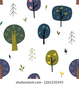 Seamless childish pattern with forest in cartoon style