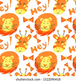 Seamless childish pattern with funny animals faces. Creative scandinavian kids texture for fabric, wrapping, textile, wallpaper, apparel. Vector illustration