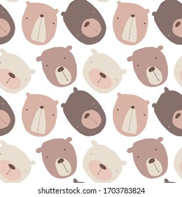 Patrón infantil impecable con caras de oso divertido . Niños escandinavos creativos Teja textura para tela, envoltura, textil, papel pintado, vestimenta. Ilustración del vector