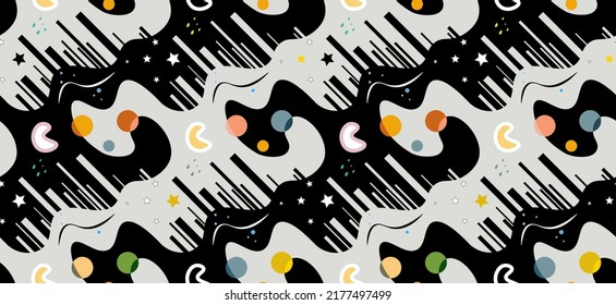 Seamless childish pattern with funny sloth in a helmet surrounded by space elements. Creative city texture for fabric, wrapping, textile, wallpaper, apparel. Vector illustration