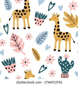 Patrón infantil sin soldadura con jirafa.Textura creativa para tela, envoltura, textil, papel pintado, vestimenta. Ilustración del vector