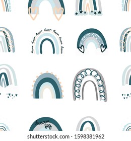 Seamless childish pattern with hand drawn rainbows .Creative kids texture for fabric, wrapping, textile, wallpaper, apparel. Pattern for boy
on transparent background.