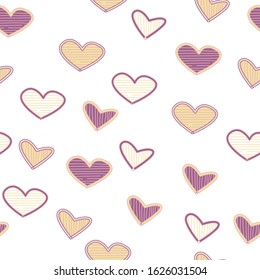 Seamless childish pattern with hand drawn hearts. Valentine's day pattern with heart