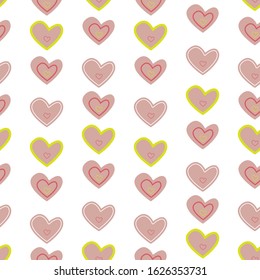 Seamless childish pattern with hand drawn hearts. Valentine's day pattern with heart