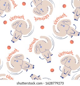 seamless Childish pattern with hand drawn cute elephant. Creative animal texture for fabric, wrapping, textile, wallpaper, apparel. Vector illustration