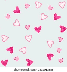 Seamless childish pattern with hand drawn hearts. Valentine's day pattern with heart