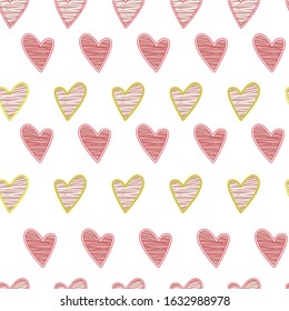 Seamless childish pattern with hand drawn hearts. Valentine's day pattern with heart
