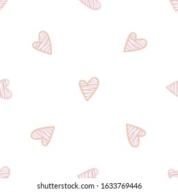 Seamless childish pattern with hand drawn hearts. Valentine's day pattern with heart