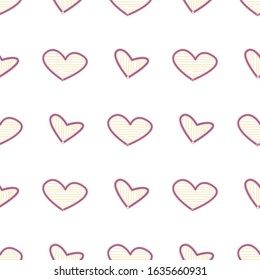 Seamless childish pattern with hand drawn hearts. Valentine's day pattern with heart