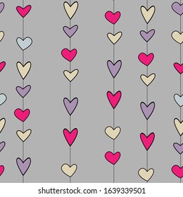 Seamless childish pattern with hand drawn hearts. Valentine's day pattern with heart