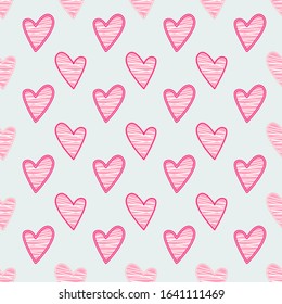 Seamless childish pattern with hand drawn hearts. Valentine's day pattern with heart